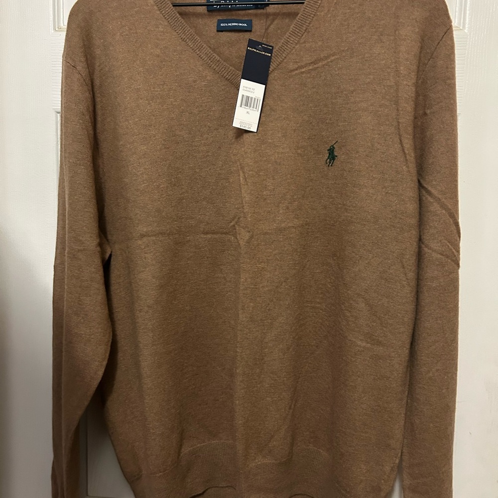 Ralph Lauren Men's Tan V-Neck Sweater